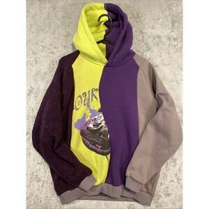 boohooMAN Men's Spliced Color‎ Graphic Hoodie Size M  Hip Hop Skater Baggy